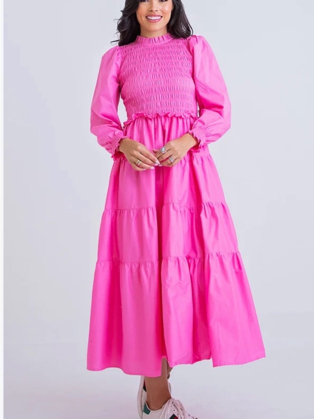Karliee Smocked Maxi Dress in Bright Pink